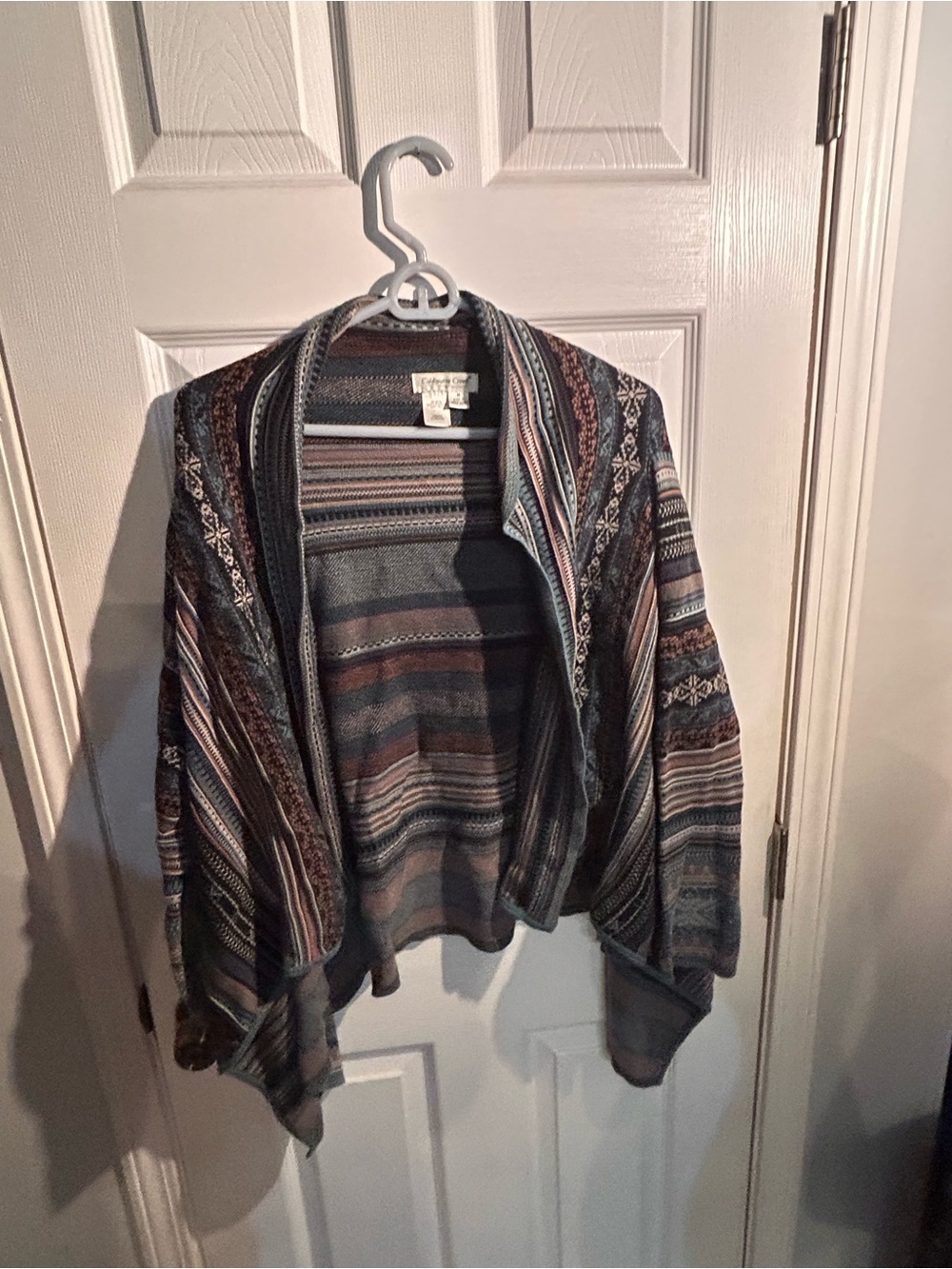 Coldwater Creek Striped Open-Front Cardigan in Gray and Brown Tones